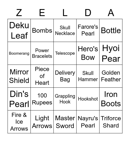 WindWaker Randomizer Bingo Card