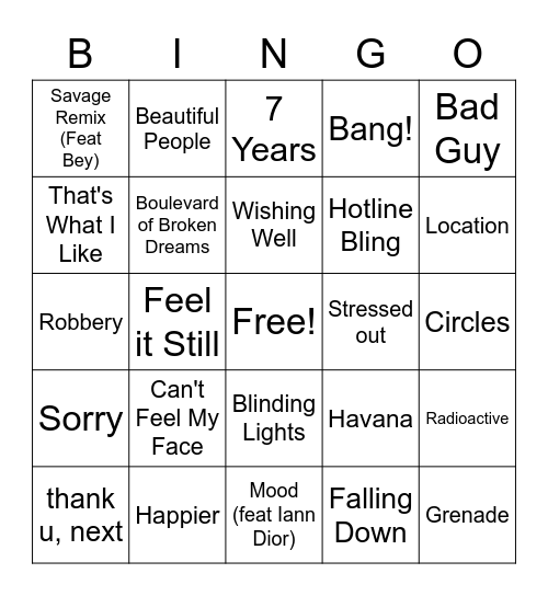Music Bingo Card