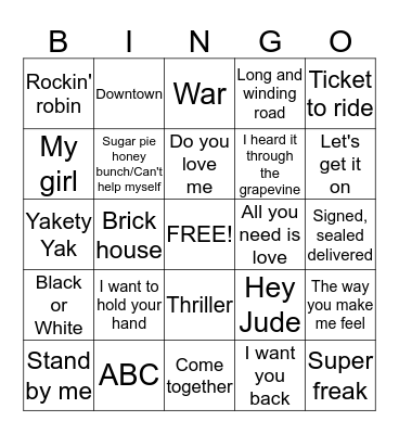 Musical Bingo Card