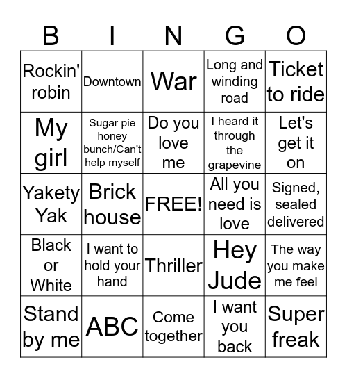 Musical Bingo Card