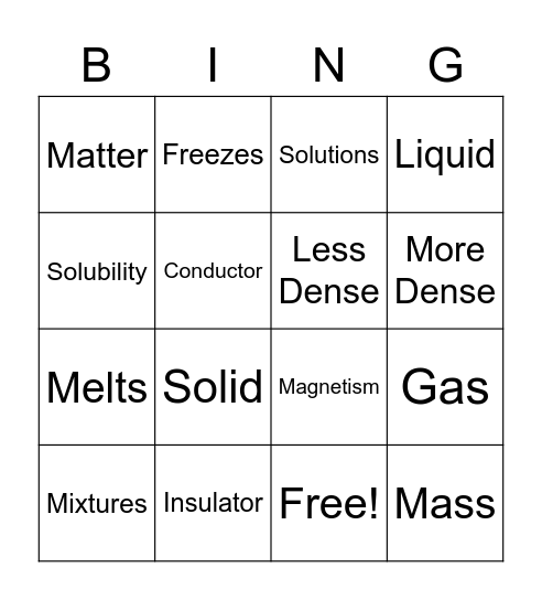 Science Bingo Card