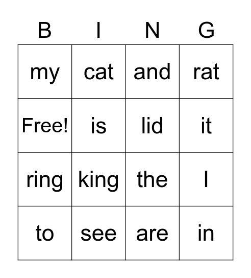 Sight Words Bingo Card