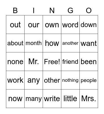 Untitled Bingo Card
