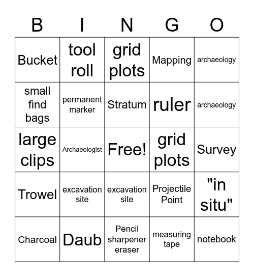 ARCHAEOLOGY BINGO Card