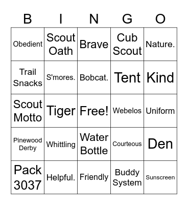 Cub Scouts! Bingo Card