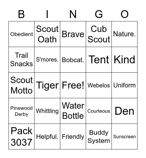 Cub Scouts! Bingo Card