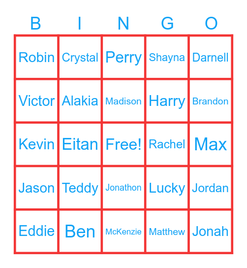 Shelanu Family Bingo Card