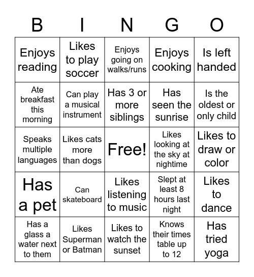 Group Bingo Game Bingo Card