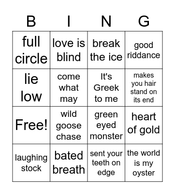 Shakespeare' s Language Bingo Card