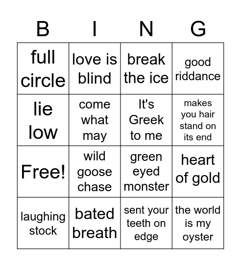 Shakespeare' s Language Bingo Card