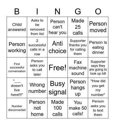 Phonebank bingo Card