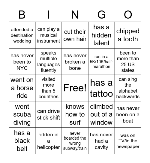 TruFacts Bingo Card