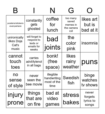 Chaotic Hannah Bingo Card