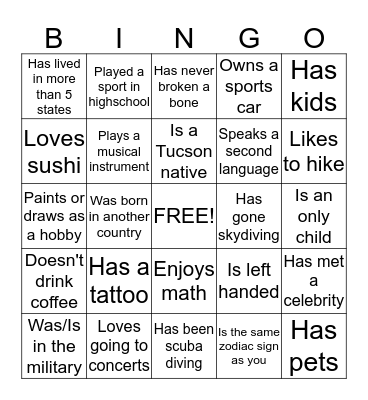 Get to Know You BINGO Card