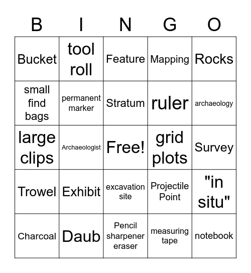 ARCHAEOLOGY BINGO Card