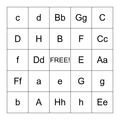 Alphabet a-h Bingo Card