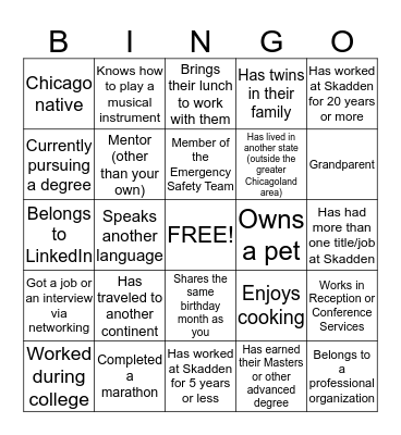 Networking Bingo Card