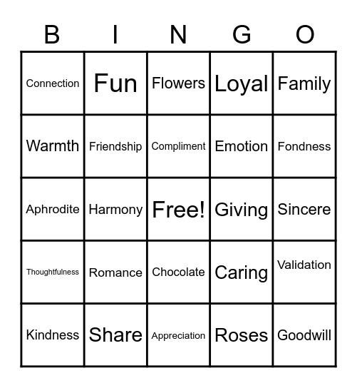 Valentine/Kindness Bingo Card