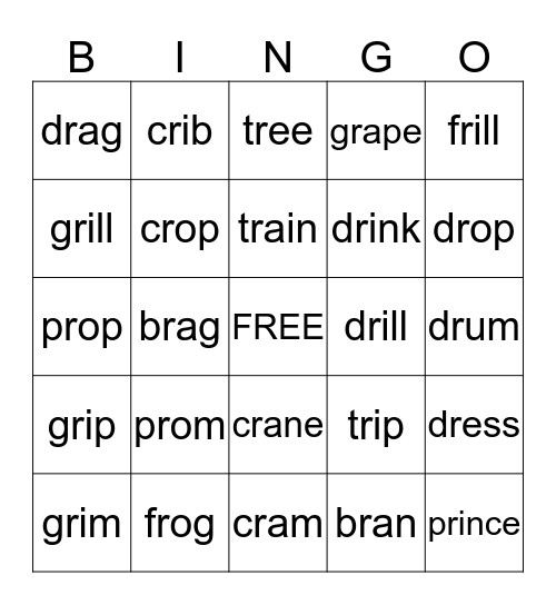 Bingo: Initial R Blends Bingo Card