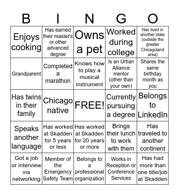 Networking Bingo Card