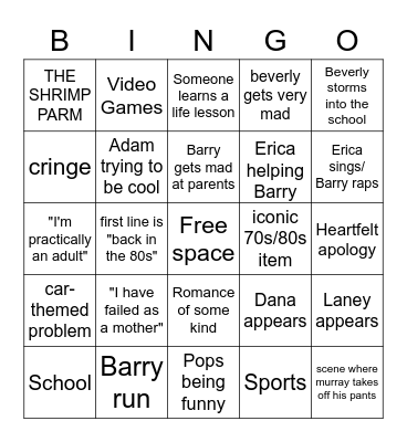 Goldbergs Bingo Card
