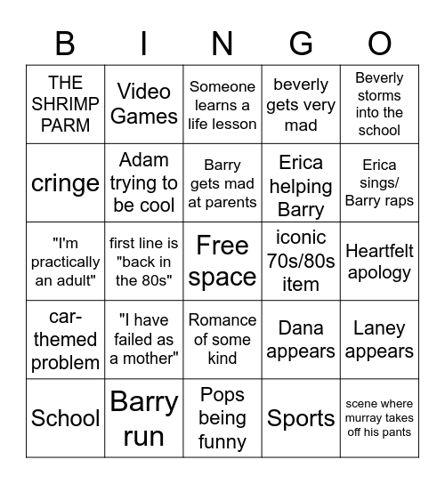 Goldbergs Bingo Card