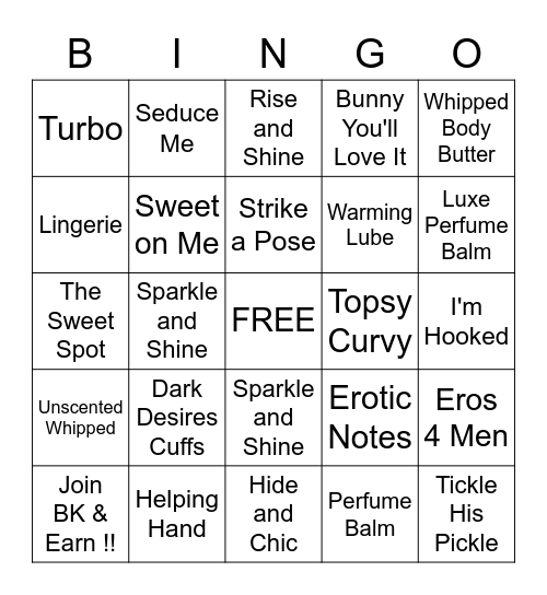 Kelz's Naughty Bingo Card