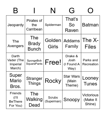 THEME SONGS Bingo Card