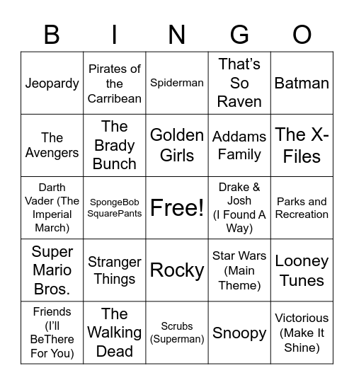 THEME SONGS Bingo Card