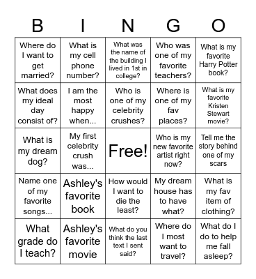 All Things Ashley Bingo Card