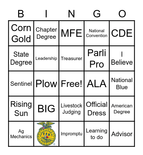 O'Neals-MInarets FFA Bingo Card
