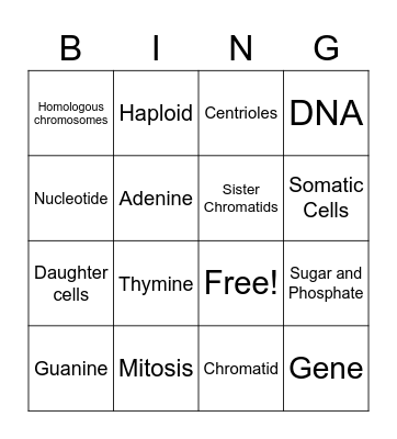 Mitosis Bingo Card