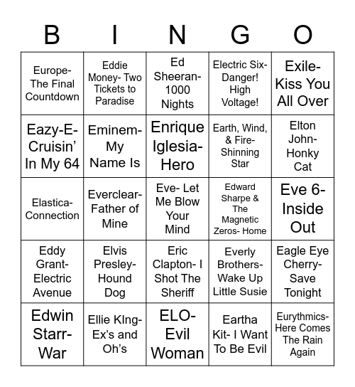 Total-Quiz.com Presents: Radio Bingo "E" Bingo Card