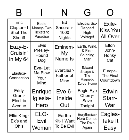 Total-Quiz.com Presents: Radio Bingo "E" Bingo Card