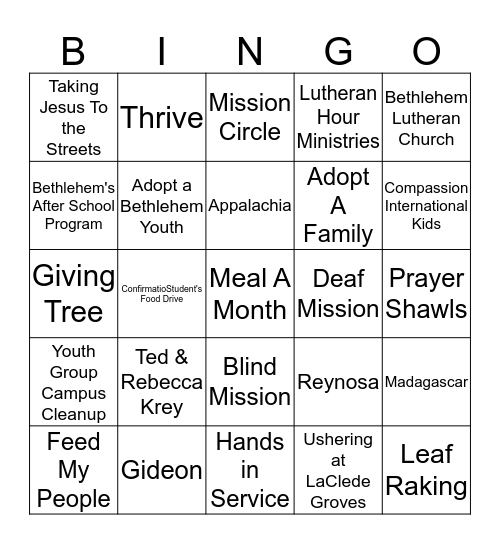 Resurrection's Missions Bingo Card Bingo Card