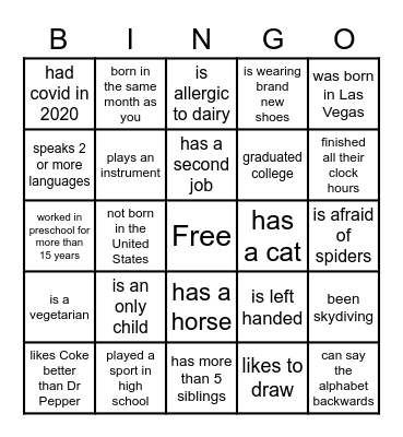 Mingle Bingo Card