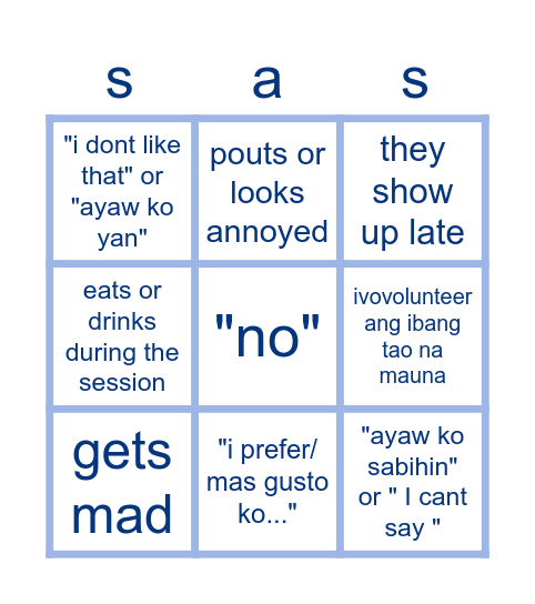 mga sasabihin/gagawin ng matataray na clients Bingo Card