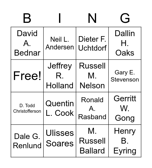 First Presidency & Twelve Apostles Bingo Card