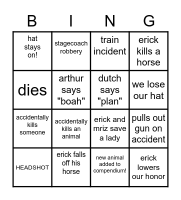 rdr2 erick and mriz Bingo Card