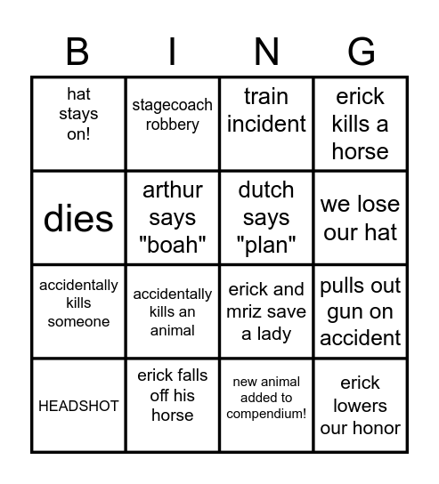 rdr2 erick and mriz Bingo Card