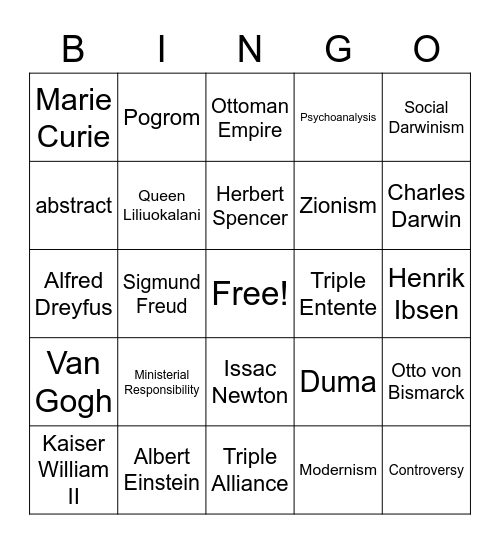 Historical Bingo Card