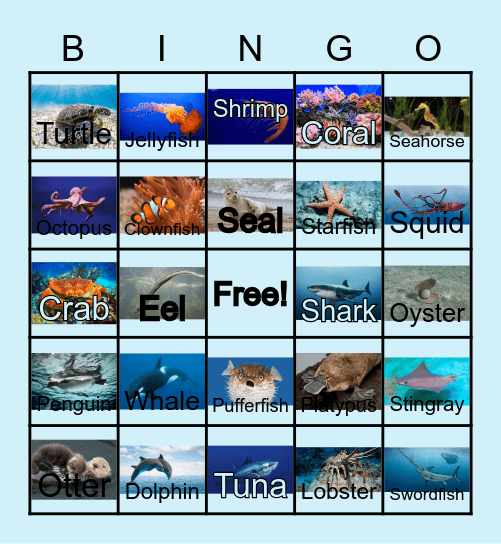 Aquatic Animals Bingo Card