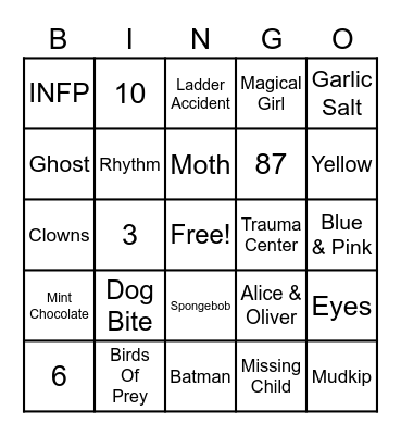 Sparky Bingo Card