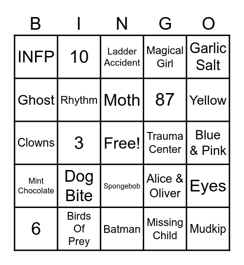 Sparky Bingo Card