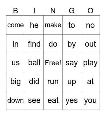 Fortnite Sight Words Bingo Card