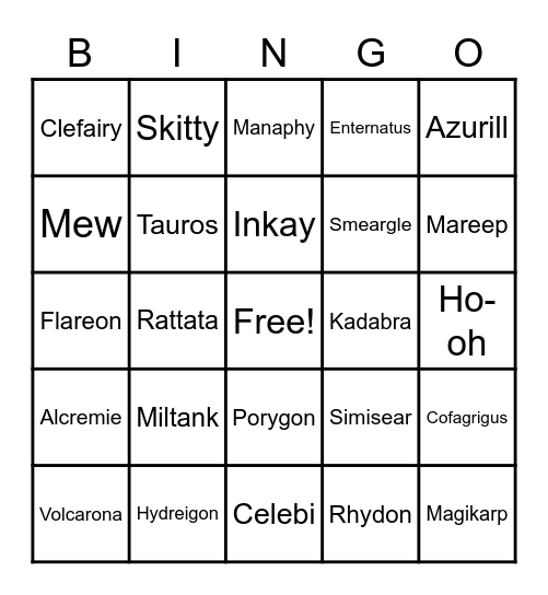 Pokemon Bingo Card