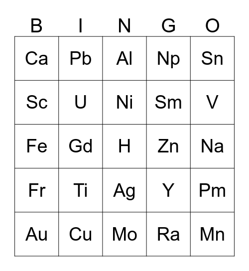 Element Bingo Card