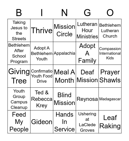 Resurrection's Missions Bingo Card Bingo Card