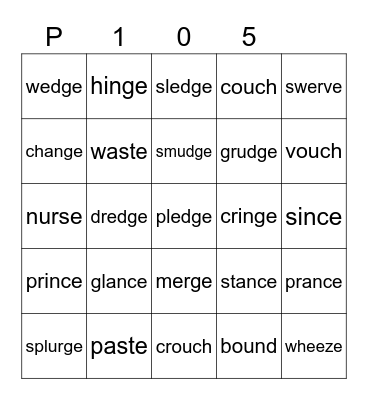 P105 Bingo Card