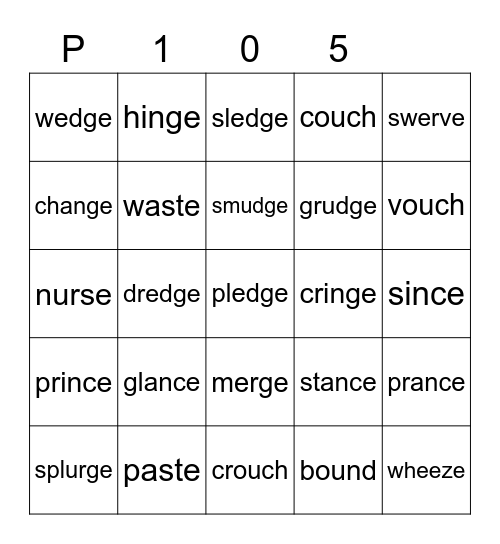 P105 Bingo Card